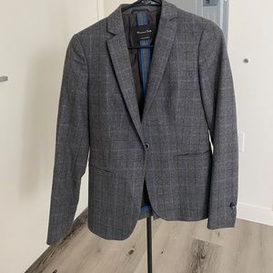 Massimo Dutton - grey plaid one button blazer